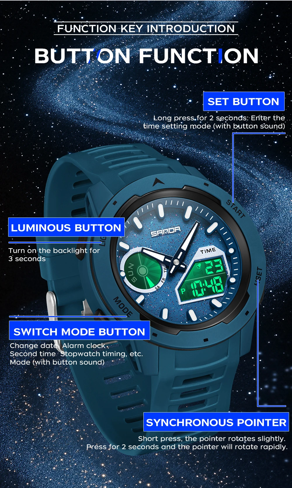 SANDA Nieuw fluorescerend wate - Rubber Strap Diver recensie en prijs